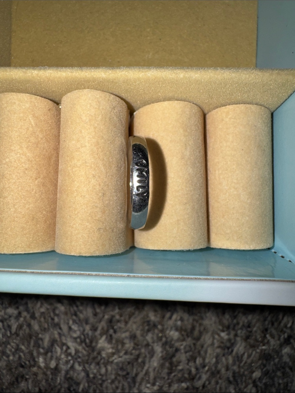 Silver Band Ring with Emily Engraving